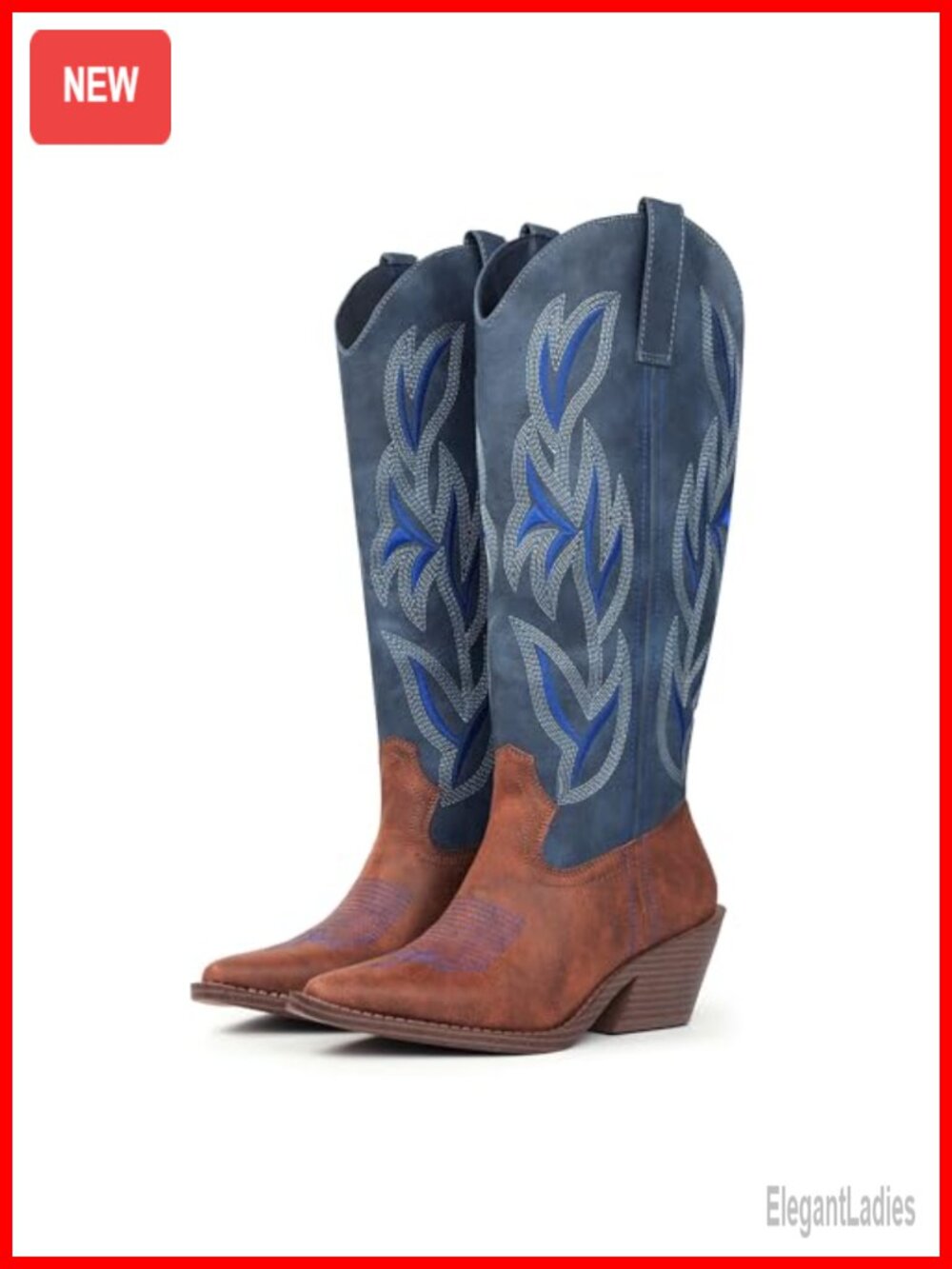Hawkwell Cowgirl Knee High Boots Snip Toe Block Heel Faux Leather Western